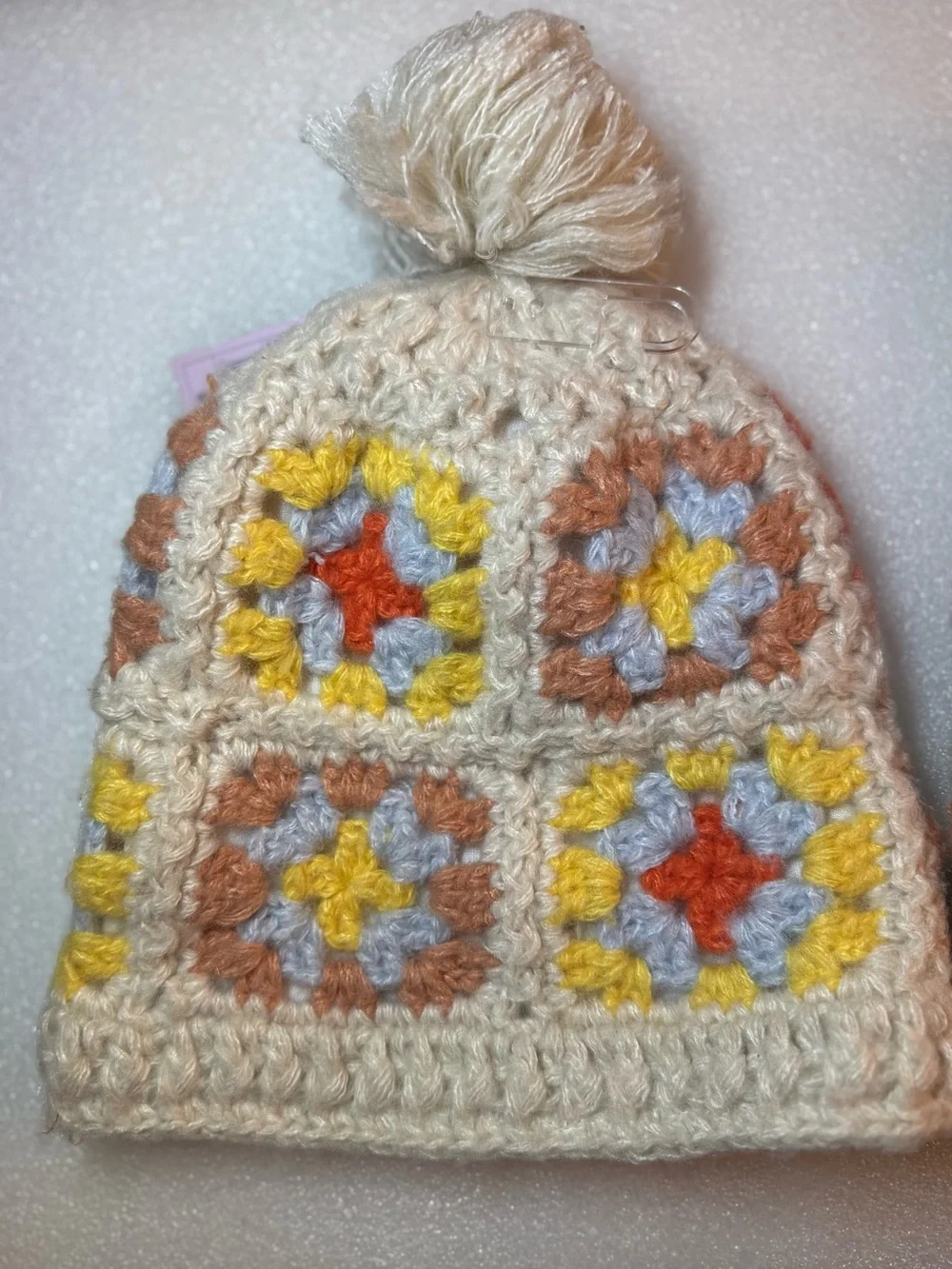 Bundle of 2 - Wild Fable Crochet Granny Square Beanie Hats  Multi Color Pom Pom